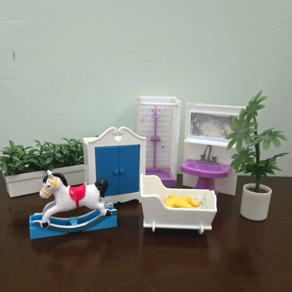 Vintage Fisher-Price Dollhouse Furniture Rocking Horse Baby Plastic